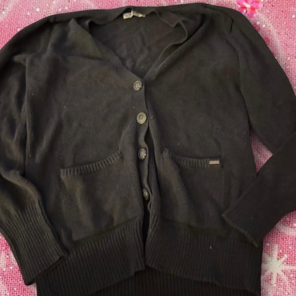 Hollister Black V-Neck Button Cardigan with Patch Pockets
